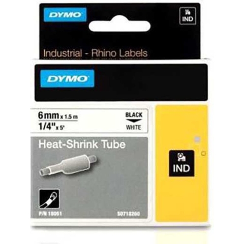 DYMO Rhino industriële Heat-Shrink Tube-labels | 6 mm x 1,5 m | zwarte afdruk op wit | voor Rhino labelprinters
