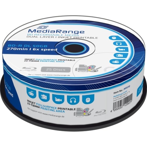 MediaRange MR510 Lees/schrijf blu-ray disc BD-R DL 50 GB 25 stuk(s)