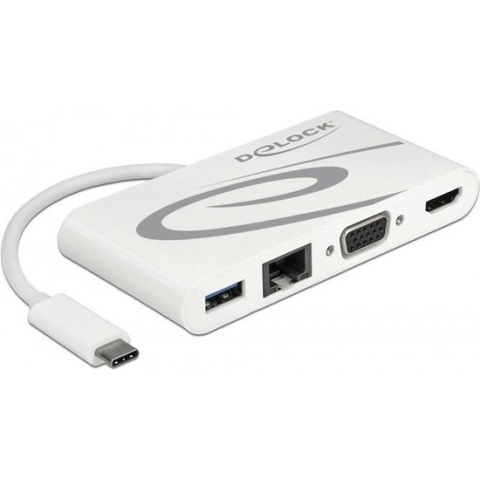 Premium USB-C naar HDMI, VGA, RJ45, USB-A en USB-C docking station met DP Alt Mode / wit - 0,15 meter