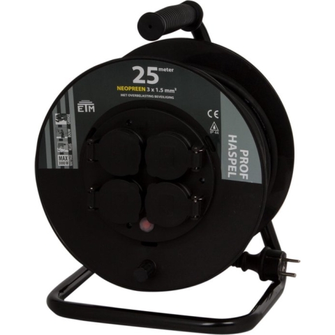 Q-Link kabelhaspel - prof - randaarde - spatwaterdicht (IP44) - VCD - 3 x 1.5 mm² - 25 m - zwart