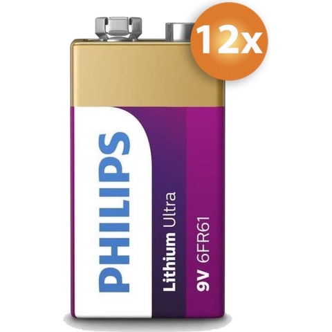 Voordeelpak 12 stuks Philips 9V Lithium batterijen