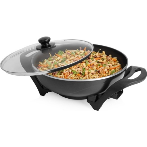 Tristar Elektrische Wok PZ-9130 - Elektrische hapjespan 4,5 liter – Elektrische koken inclusief deksel - 1500W - Zwart