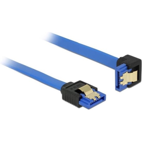 SATA datakabel - recht / haaks naar beneden - plat - SATA600 - 6 Gbit/s / blauw - 0,70 meter