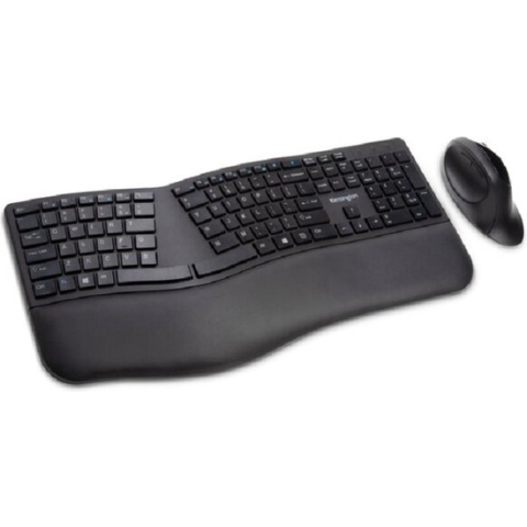 Kensington Pro Fit Ergonomisch Draadloos Toetsenbord met Polssteun En Muis Set - QWERTY Layout  - Zwart