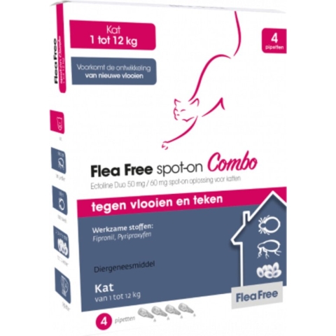 Flea Free Spot-On Combo Kat - 4 pipetten (voorheen Flea Free Ectoline Duo Spot-On Kat)