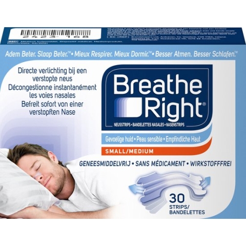 Breathe Right Anti Snurk Neusstrips - Neusspreider - Anti Snurk Neuspleisters - Gevoelige Huid - Small/Medium 30 stuks - Transparant - Goede Nachtrust - Huidvriendelijk - Ideaal bij Verkoudheid en Allergieën