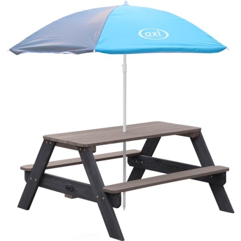 AXI Nick Picknicktafel Antraciet/grijs - Parasol Blauw/grijs - Picknick tafel voor kinderen van FSC hout