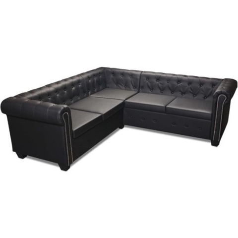 vidaXL-Hoekbank-5-zits-Chesterfield-stijl-kunstleer-zwart
