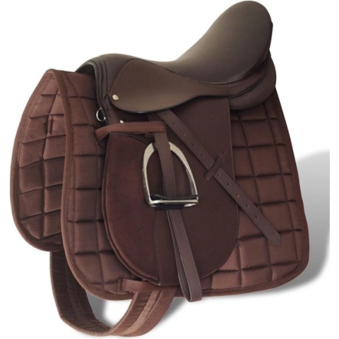 vidaXL Paardrijzadel 5-in-1 17.5'' 12 cm echt leer bruin