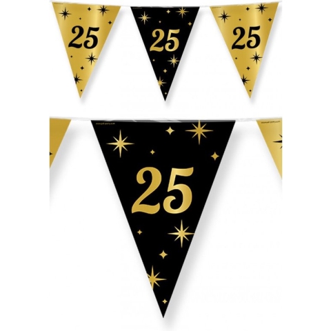 Leeftijd verjaardag feest vlaggetjes 25 jaar geworden zwart/goud 10 meter