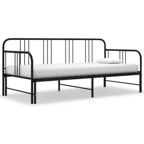 vidaXL-Slaapbankframe-uittrekbaar-metaal-zwart-90x200-cm