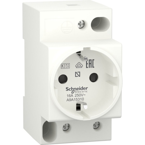 DIN-rail Wandcontactdoos - Randaarde - 230V AC - 16A - 6000A - Acti9 - Schneider Electric - A9A15310
