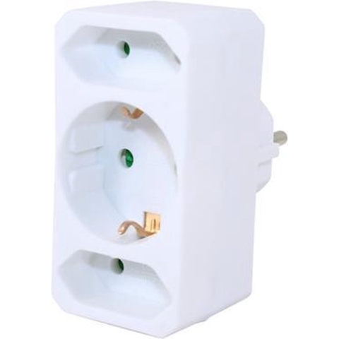 Scanpart stopcontact splitter - Horizontaal - Verloopstekker - 3 voudig - 2x Euro en 1x Schuko - Met randaarde - NL