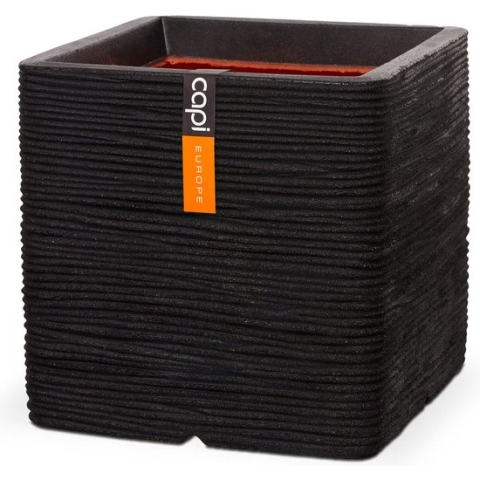 Capi Europe - Bloempot vierkant Rib NL - 50x50 - Zwart - Opening Ø42 - Bloempot voor binnen en buiten - Levenslang garantie - Breukbestendig - 100% Recyclebaar - CO2 Neutraal geproduceerd - KBLR904