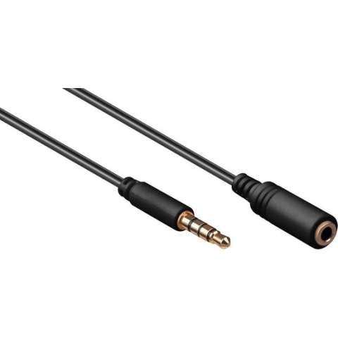 3,5mm Jack 4-polig audio slim verlengkabel AWG28 / zwart - 2 meter