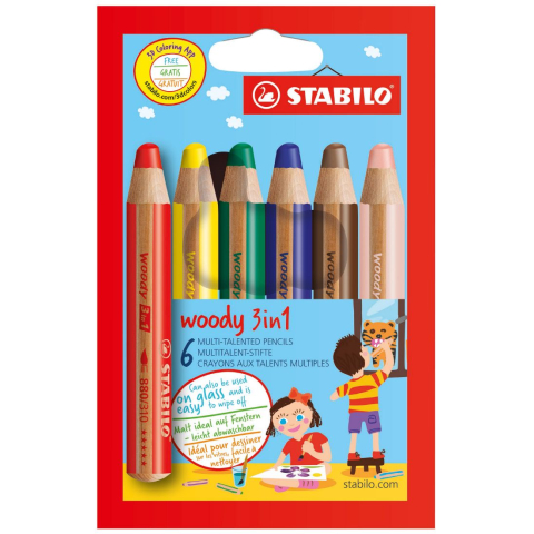 STABILO Woody 3 in 1 - Multitalent Kleurpotlood - Etui Met 6 Kleuren