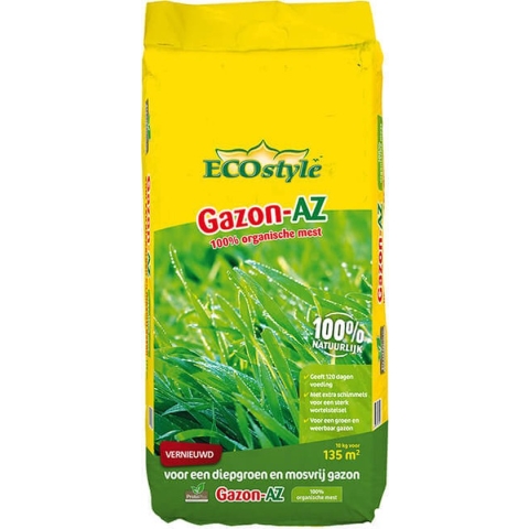 ECOstyle Gazon AZ Organische Gazonmest – Voor Diepgroen en Sterk Gazon – Geeft tot 120 dagen Voeding – Werkt tegen Mos - 135 M² - 10 KG
