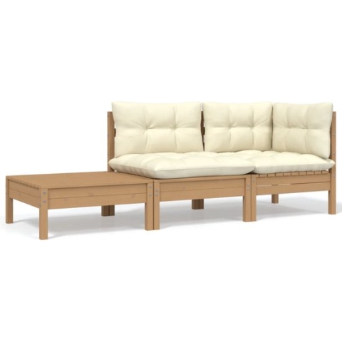vidaXL-3-delige-Loungeset-met-crèmekleurige-kussens-massief-grenenhout