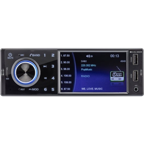 Caliber Autoradio met Bluetooth - DAB - Video afspelen op 4 inch Scherm - 1 DIN - Enkel DIN - Achteruitrijcamera Ingang - Handsfree bellen - USB Lader (RMD402DAB-BT)
