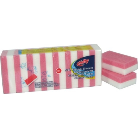 Multi vlekkenspons roze/wit per 8 verpakt