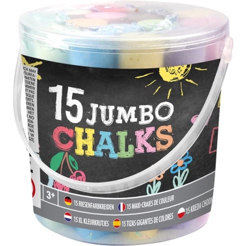 Stoepkrijt in (meeneem) emmer- 15 stuks - multi kleuren - L12 cm