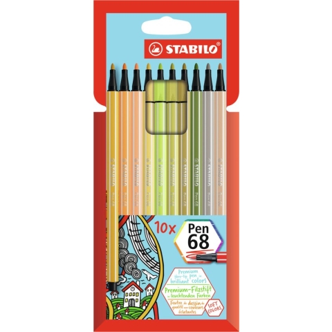 STABILO Pen 68 - Premium Viltstift - Etui Met 10 Nieuwe Kleuren