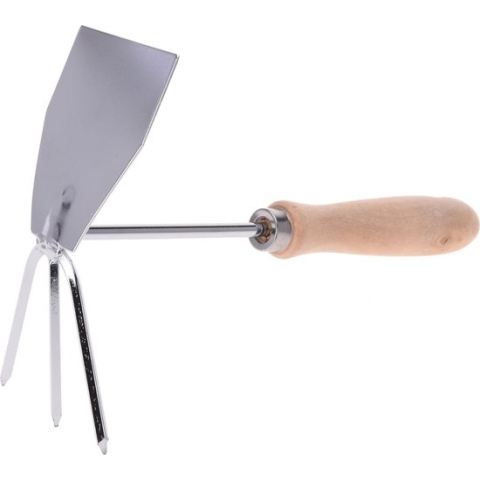 Pro Garden Dubbele Schoffel Staal/hout Zilver/bruin