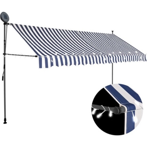 vidaXL-Luifel-handmatig-uitschuifbaar-met-LED-350-cm-blauw-en-wit