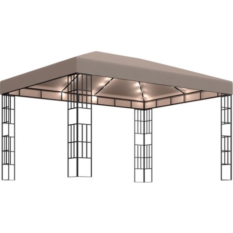 vidaXL-Prieel-met-LED-lichtslinger-4x3-m-taupe