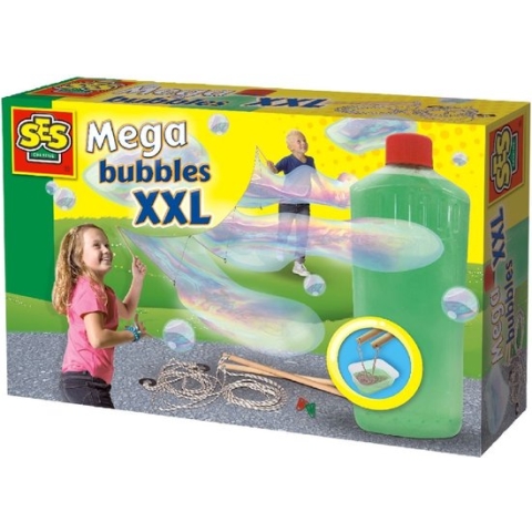 SES - Mega bubbles XXL - bellenblaas - met handige tool, paperclips en sterk zeepsop voor de leukste grote bellen