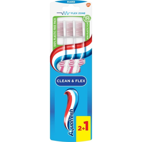 1+1 gratis: Aquafresh Tandenborstel Clean & Flex Hard 3 stuks