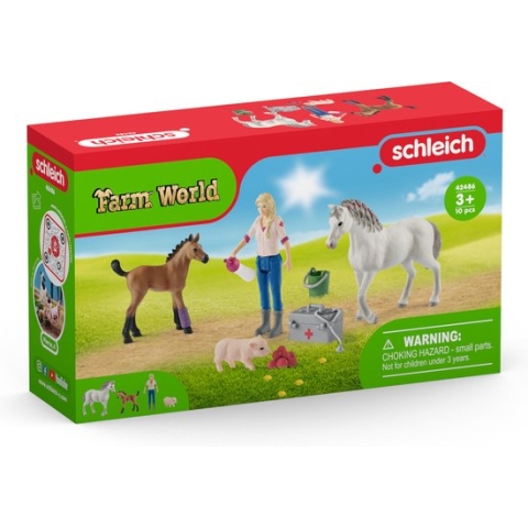 schleich FARM WORLD - Arts bezoekt merrie en veulen - Speelfigurenset - Kinderspeelgoed voor Jongens en Meisjes - 3 tot 8 jaar - 8 Onderdelen