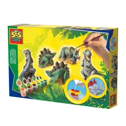 SES - Gieten en schilderen - Dino's - sneldrogend - met gietmal, houder, gips, verf en penseel