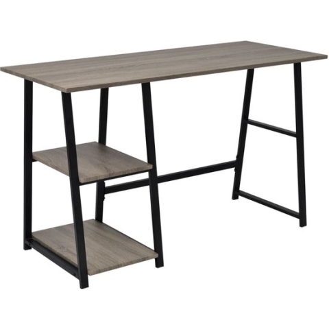 vidaXL-Bureau-met-2-schappen-grijs-en-eikenkleurig