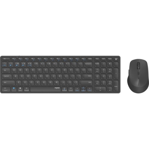 Rapoo Blade 9700M Toetsenbord + Muis-set - Draadloos - Numpad - QWERTY - Ultradun design - Multi-mode - Bluetooth 3.0/4.0, 2,4 GHz - Donker Grijs