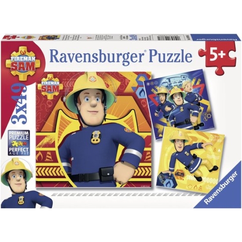 Ravensburger puzzel Brandweerman Sam: Bij gevaar Sam roepen - 3x49 stukjes - kinderpuzzel