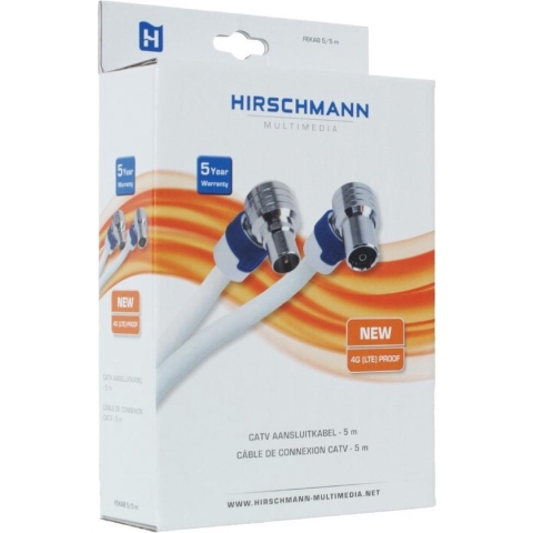 Coaxkabel FEKAB Coax Male (IEC) - Coax Female (IEC) 5.00 m Wit/Blauw