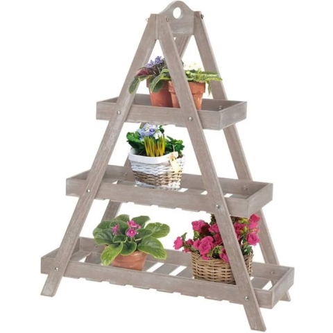 Bloemen Etagère - 24 x 60 x 70 cm - Drielaags - Hout