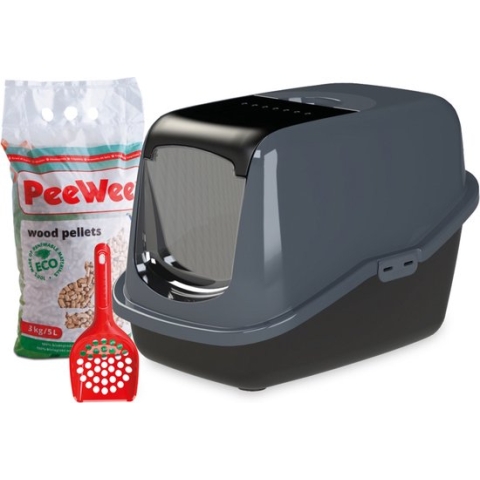 PeeWee Kattenbak EcoHus Startpakket - Antraciet - 56 x 39 x 38,5 cm