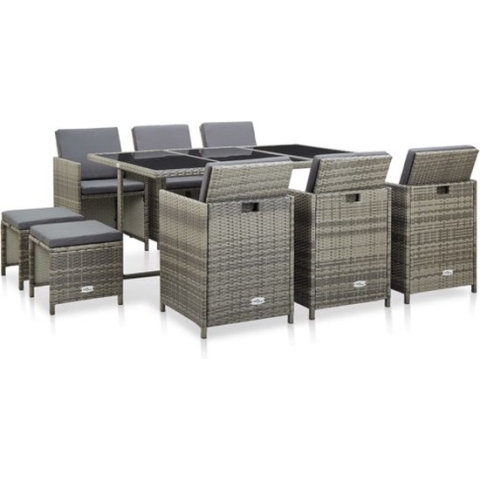 vidaXL-11-delige-Tuinset-met-kussens-poly-rattan-grijs