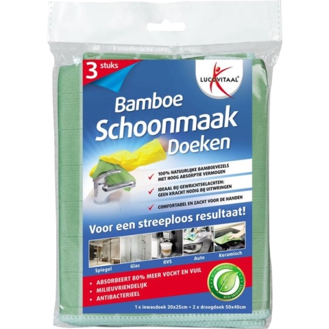 Lucovitaal Bamboe Schoonmaakdoeken 3 stuks