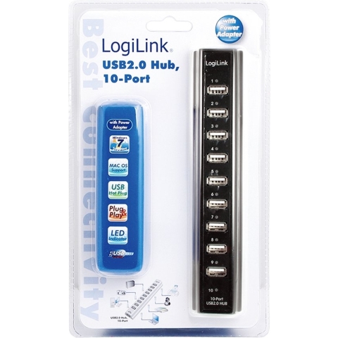 LogiLink UA0096 USB 2.0-hub 10 poorten Zwart