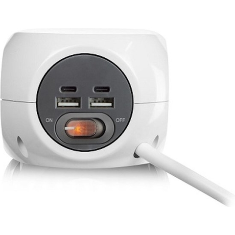 ACT Powercube met USB C – Stekkerdoos USB C – 7-in-1 - 2x USB-A - 2x USB-C – 3 Stopcontacten - Kabel 1,5m – AC2415