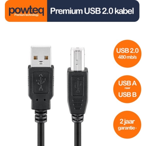 Powteq - 1.8 meter premium USB 2.0 kabel - USB A naar USB B - Printerkabel