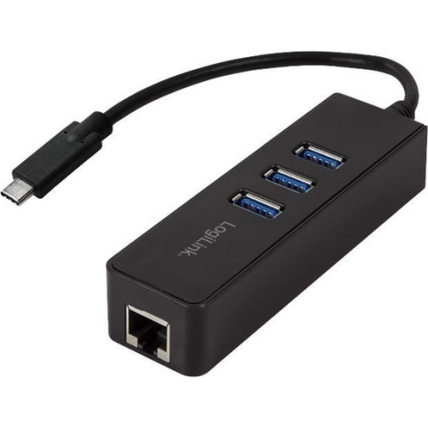 LogiLink USB 3.2 Gen 1 (USB 3.0) Adapter [1x USB 3.2 Gen 1 stekker C (USB 3.0) - 1x RJ45-bus, USB 3.2 Gen 1 bus A (USB