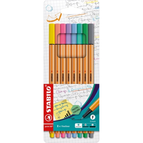 STABILO point 88 - Fineliner 0,4 mm - Speciale Etui - Met 8 Pastel Kleuren