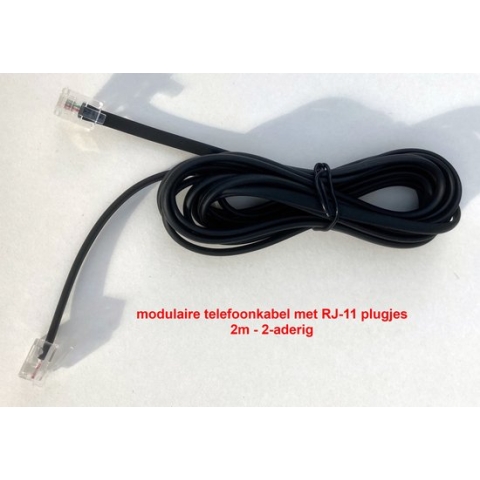 TELEFOONKABEL, 2m, soepel, met modulaire RJ11-connectors 6P2C, 2-aderig, zwart