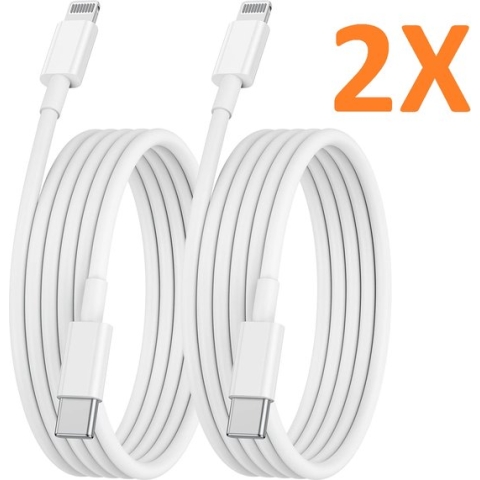 2 Pack - 2 Meter Geschikt voor: Lightning kabel naar USB-C Male oplaadkabel Geschikt voor: Apple iPhone iPod Airpods & iPad - Wit