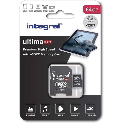 Integral Micro SD Geheugenkaart 64GB - Klasse 10 - Zwart