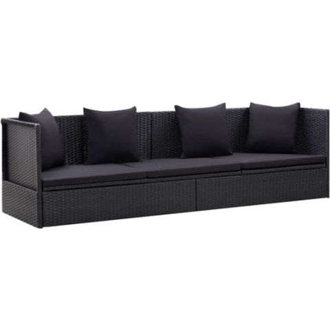 vidaXL-Tuinbed-met-kussens-poly-rattan-zwart